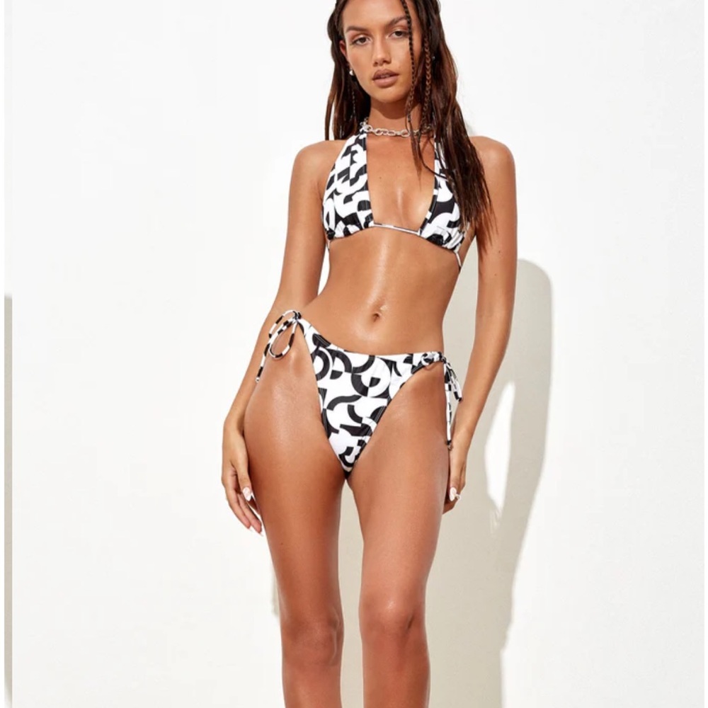 Black and White Halter Bikini Set